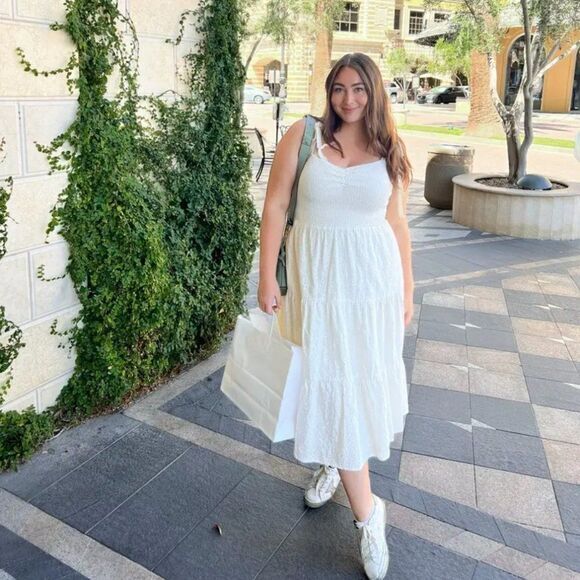 NEW Madewell‎ Eyelet Lucie Tie-Strap Tiered Midi Dress, L - Picture 1 of 16